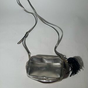 Silver Crossbody Bag with Tassel